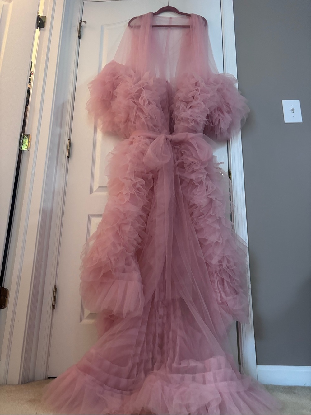 Pink Blush Ruffled Sheer Tulle Gown Robe Small - Picture 2 of 4